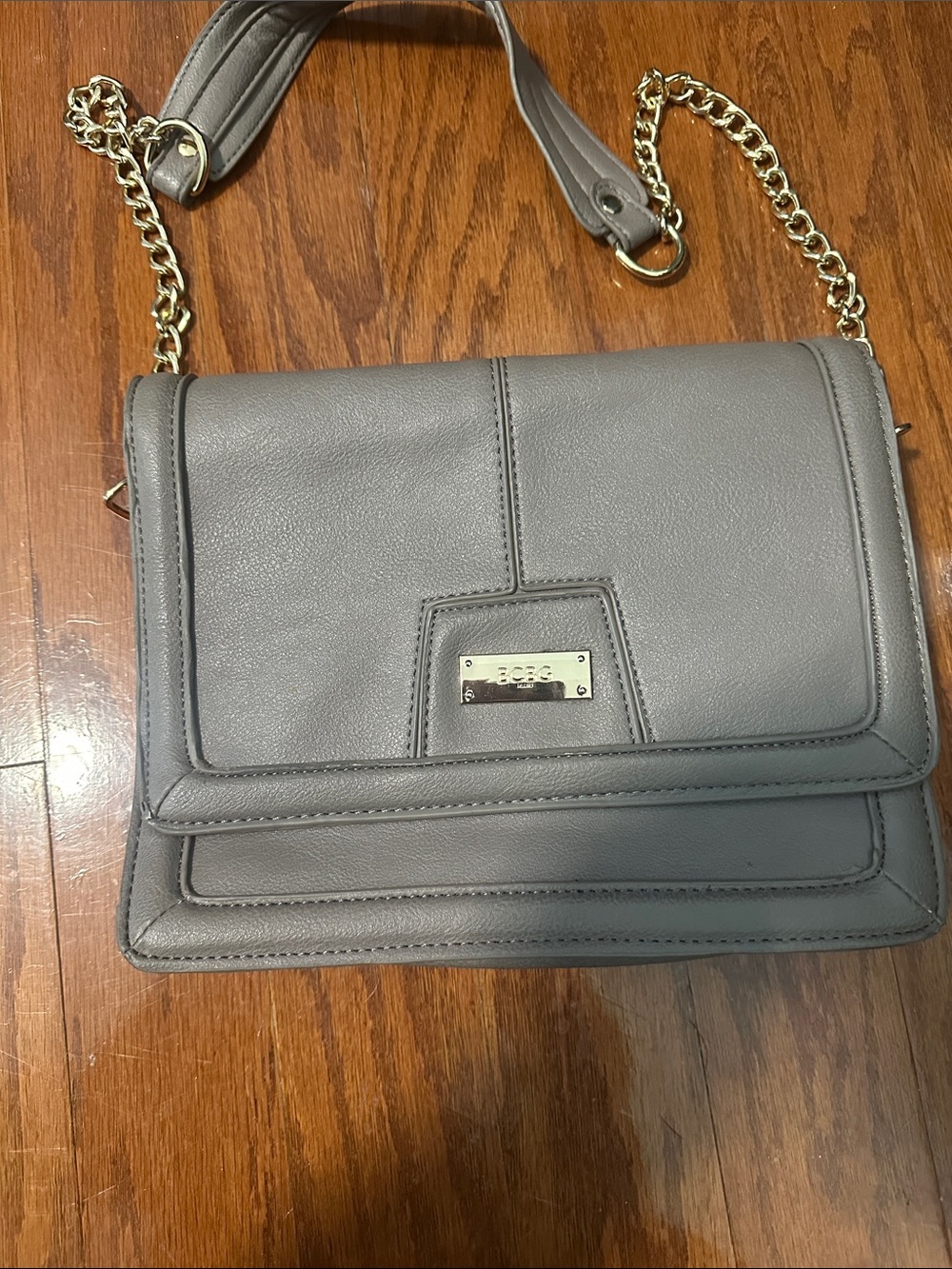BCBGMaxAzria Gray Shoulder Bag with Gold Chain Detail